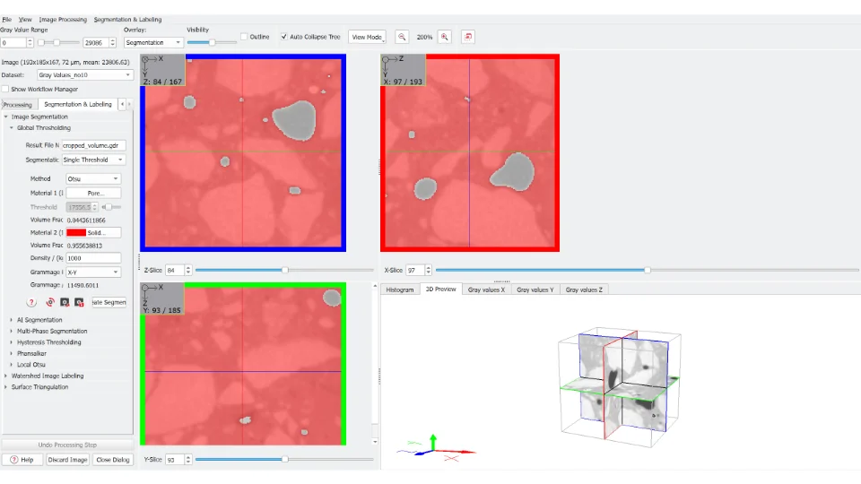 Bedienfeld "Image Processing" mit Segmentierungsvorschau