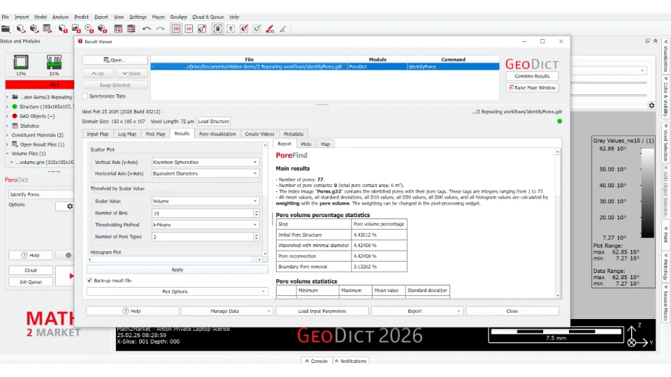 Result Viewer mit den Analyseergebnissen