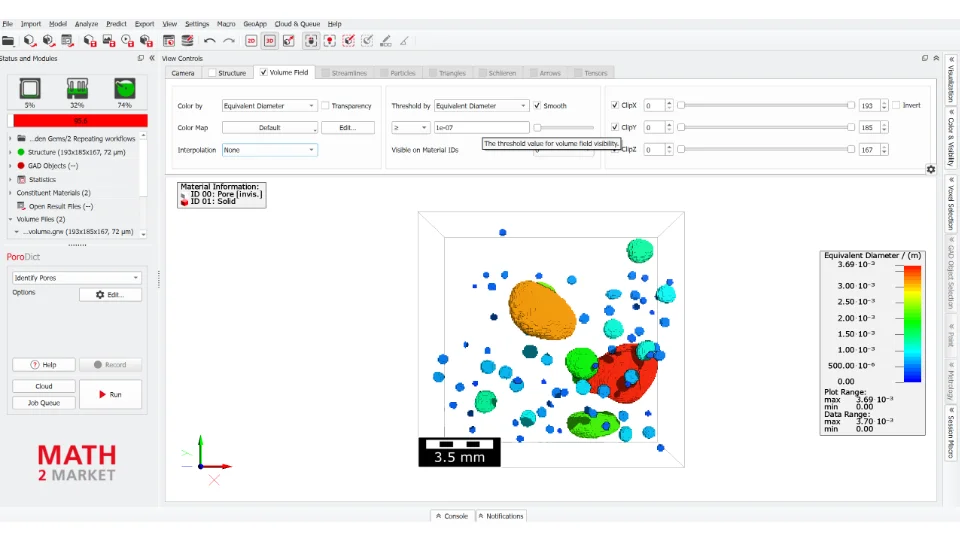 Volume Field Setup, um Poren aus der Visualisierung zu entfernen