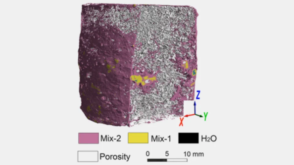 Analysis of pores and melting in polycrystalline ice, from Wilson, C.J., Peternell, M., Salvemini, F., Luzin, V., Enzmann, F., Moravcova, O. and Hunter, N.J., 2024. Partial melting in polycrystalline ice: pathways identified in 3D neutron tomographic images. The Cryosphere, 18(2), pp.819-836. https://doi.org/10.5194/tc-18-819-2024.