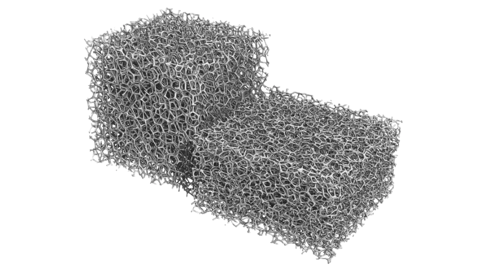Compression of a foam structure to 50% of the original height using the LIR solver for large deformations.