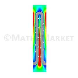 Velocity of a gas flowing through the pleat model computed with FilterDict (2D view)