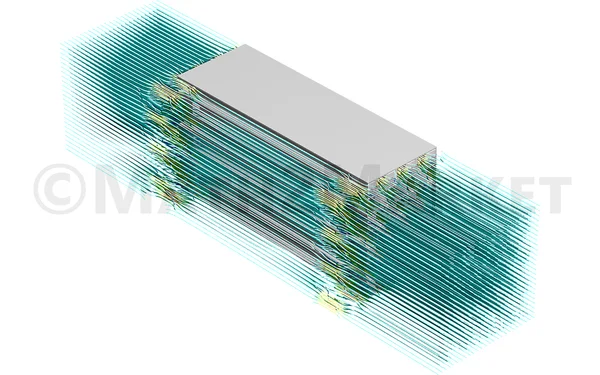 Flow streamlines computed with FilterDict in a honeycomb model generated with GridGeo