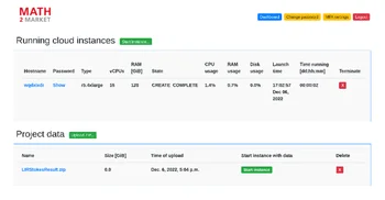 Math2Market Cloud Web-Interface for launching virtual workstations