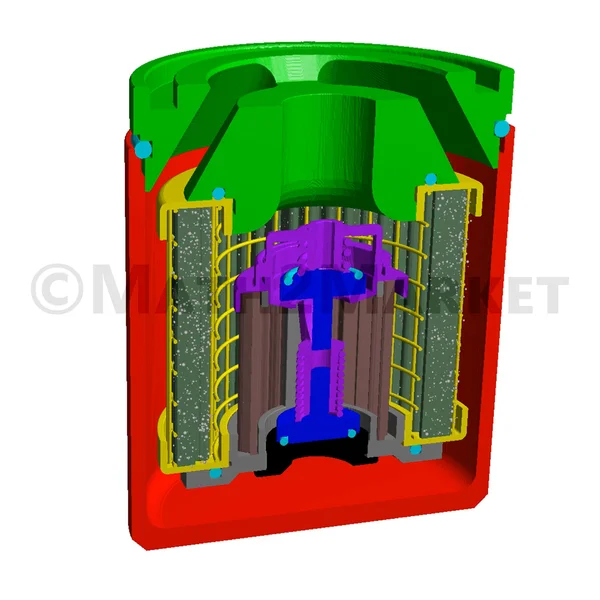 Visualization of filtration simulation results showing particles deposited on pleats inside the complete filter