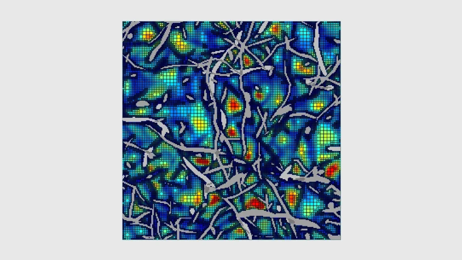 Flow through nonwoven adaptive grid 2d – Voxel adaptive grid FVM in GeoDict