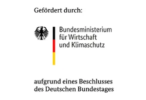 Logo: Gefördert durch das Bundesministerium für Wirtschaft und Klimaschutz aufgrund eines Beschlusses des Deutschen Bundestages
