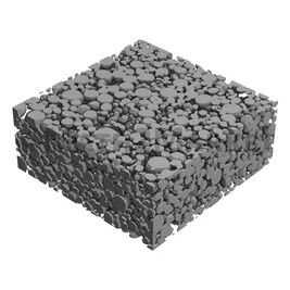 3D-Mikrostrukturmodell erstellt aus einer segmentierten µCT-Aufnahme einer NMC Kathode.